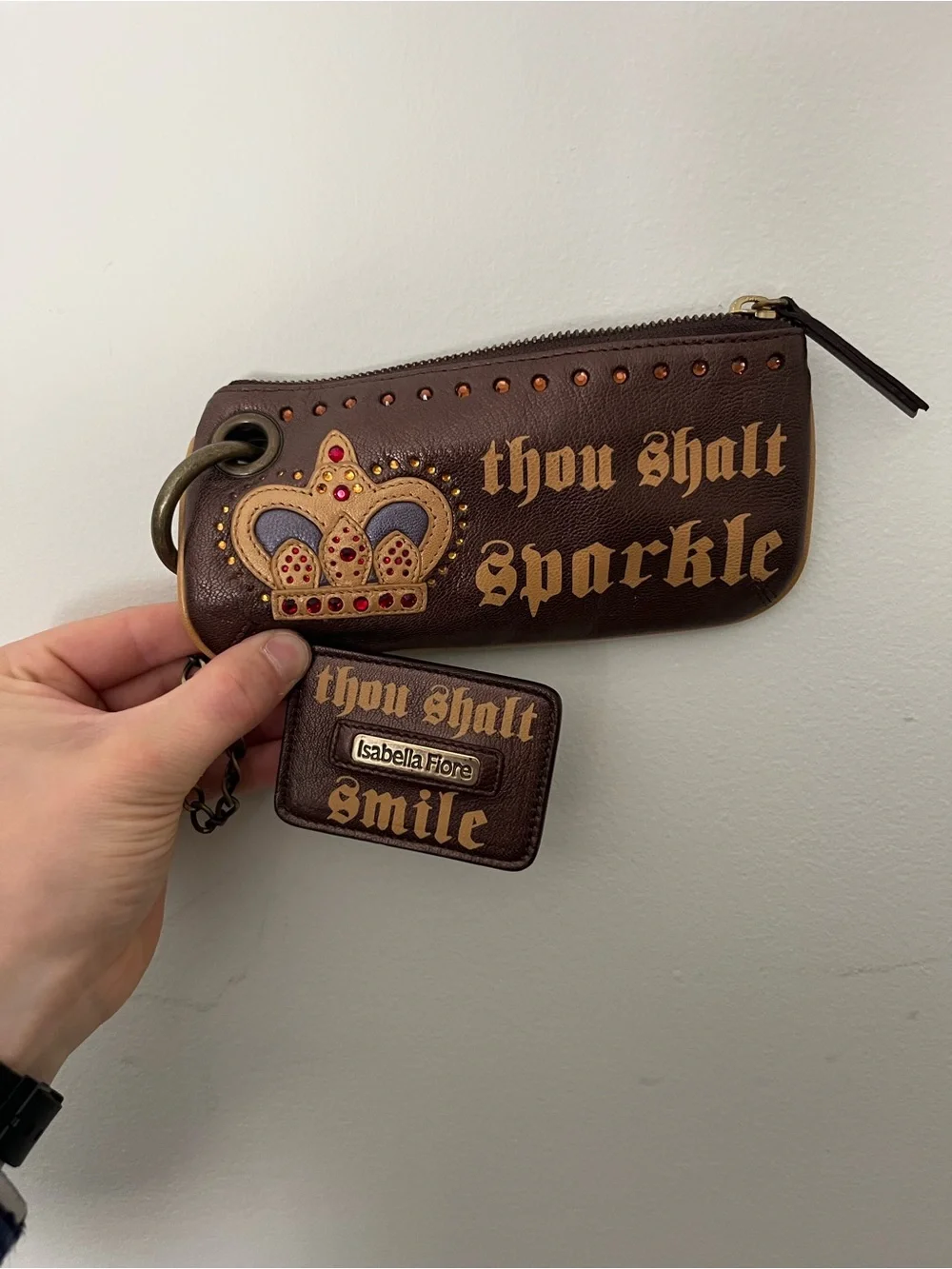 Y2K Isabella Fiore “Thou Shalt Sparkle” Crown Leather Bag & Wristlet